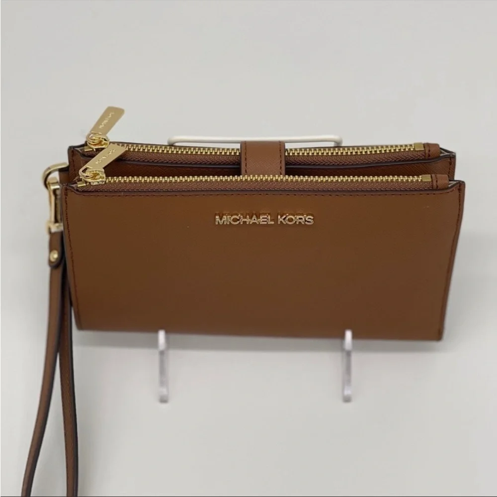Michael Kors Double Zip Wallet Wristlet Brown/Gold